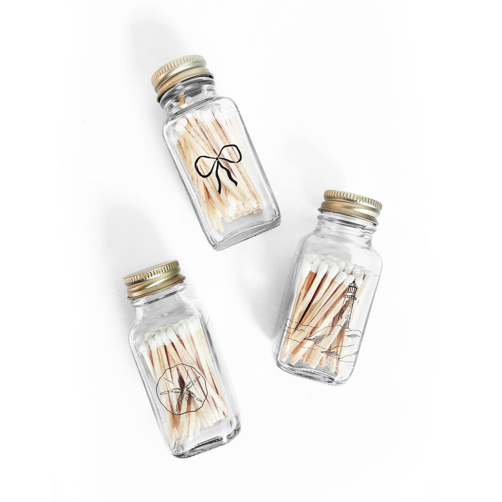 Vintage Bow 2" White Match Jar | Classic Match Holder