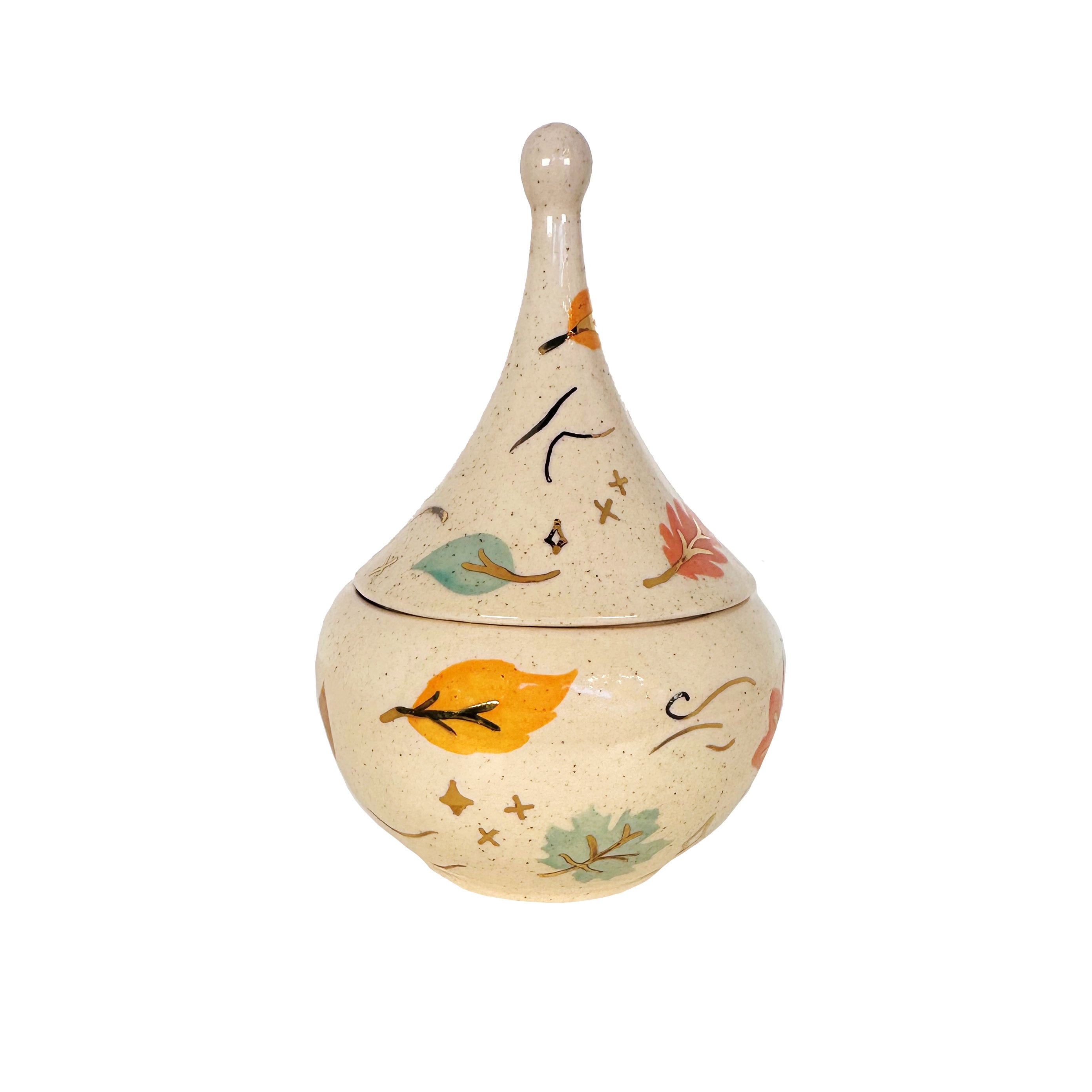 Wind & Leaves Speckled Teardrop Jar with 22k Gold Accents