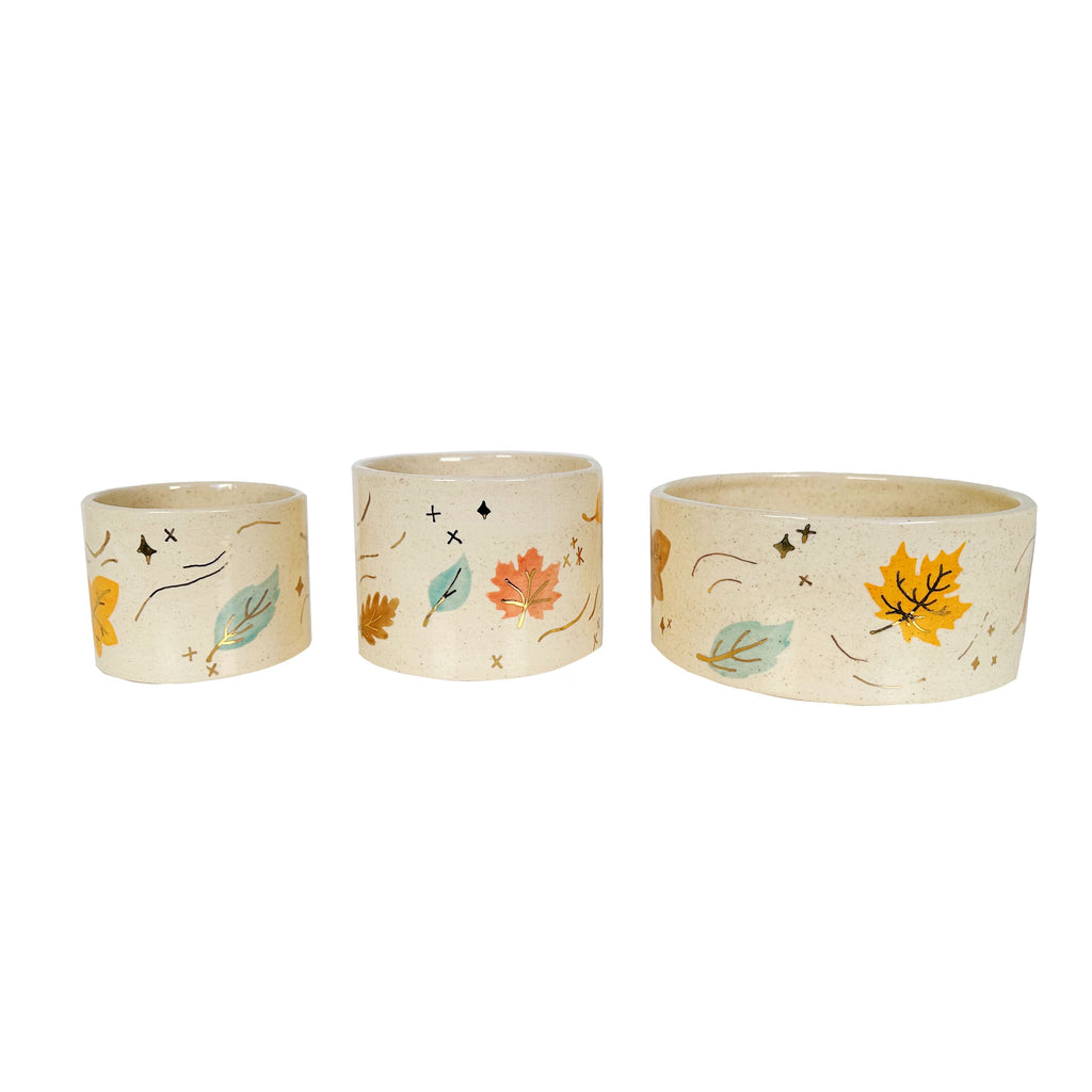 Wind & Leaves Speckled Vases with 22k Gold Accents and Optional Hand Poured Candle