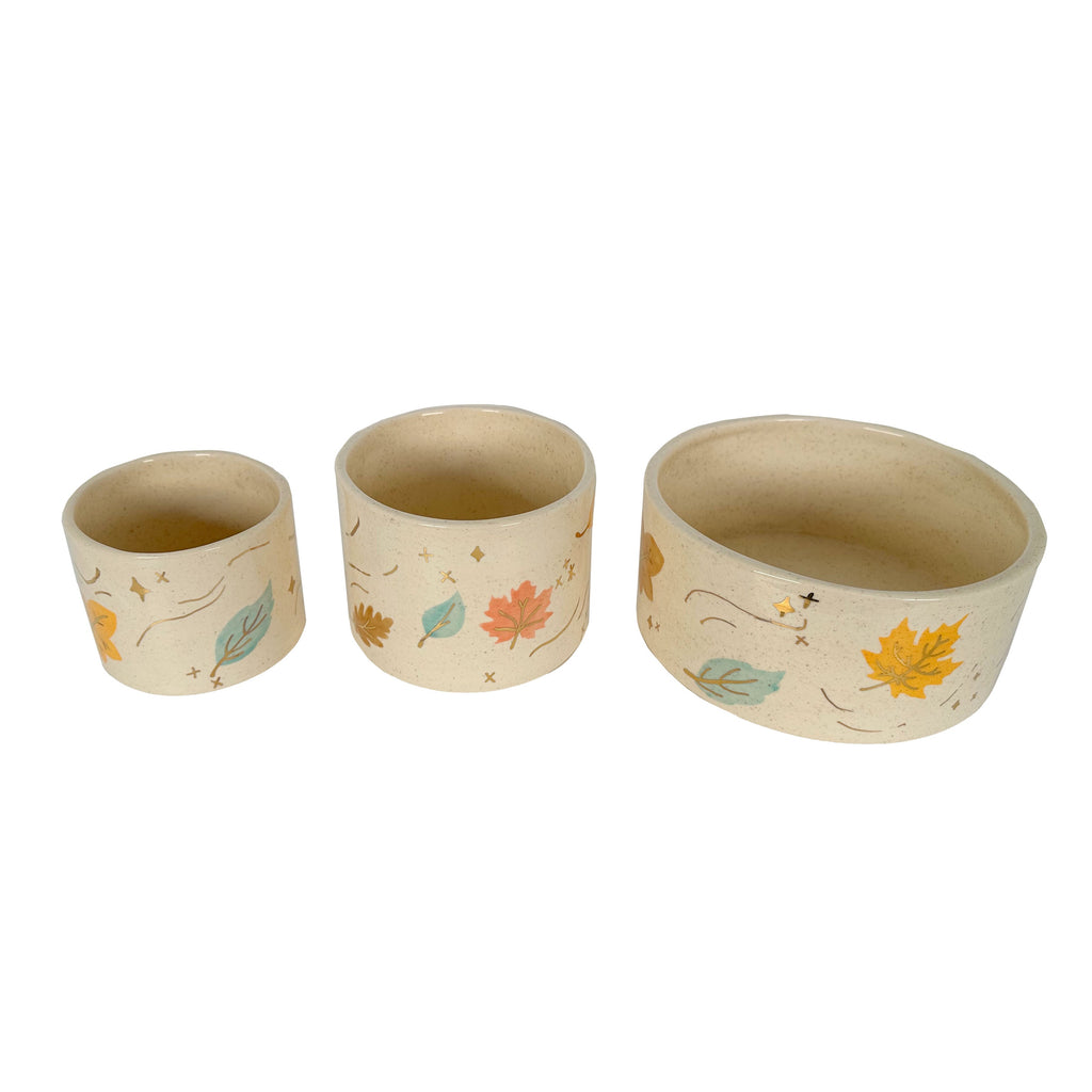 Wind & Leaves Speckled Vases with 22k Gold Accents and Optional Hand Poured Candle