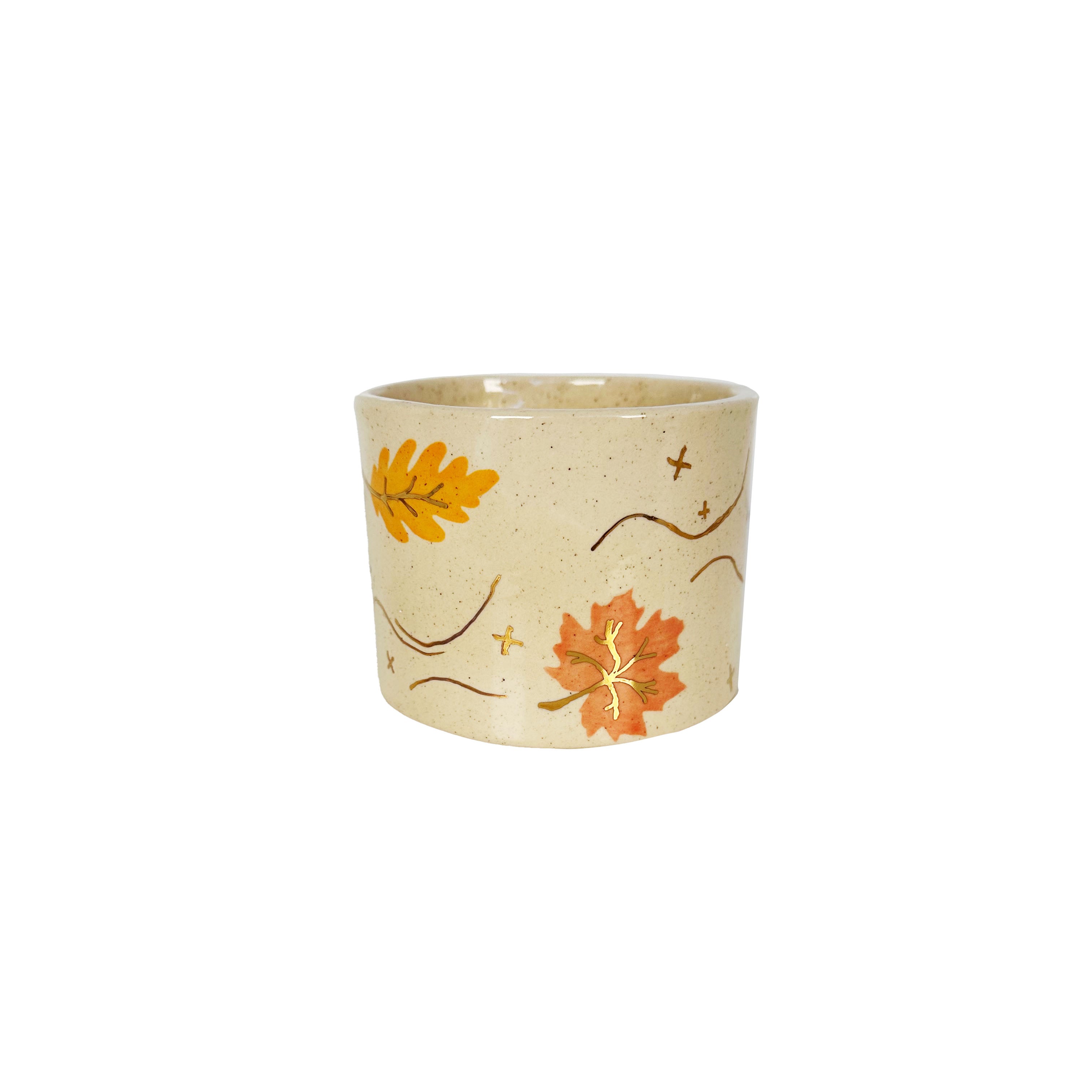 Wind & Leaves Speckled Vases with 22k Gold Accents and Optional Hand Poured Candle