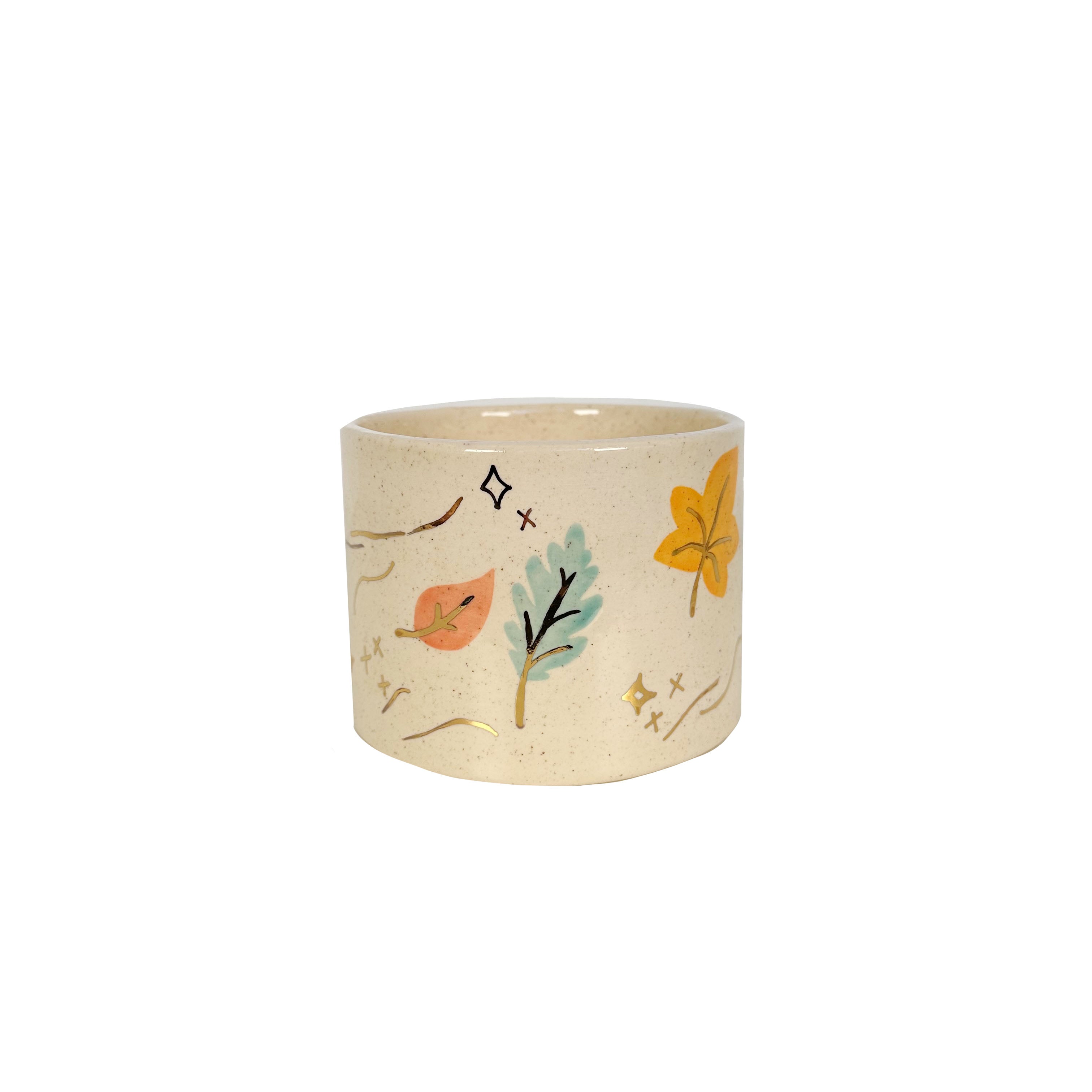 Wind & Leaves Speckled Vases with 22k Gold Accents and Optional Hand Poured Candle