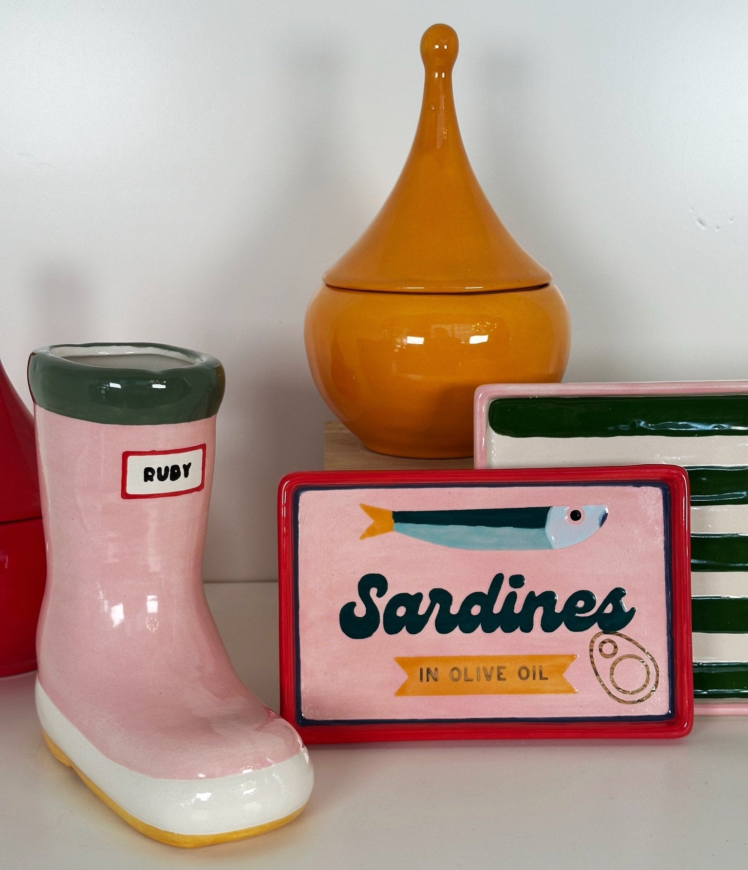 Striped Low Profile Tray in Pink & Green