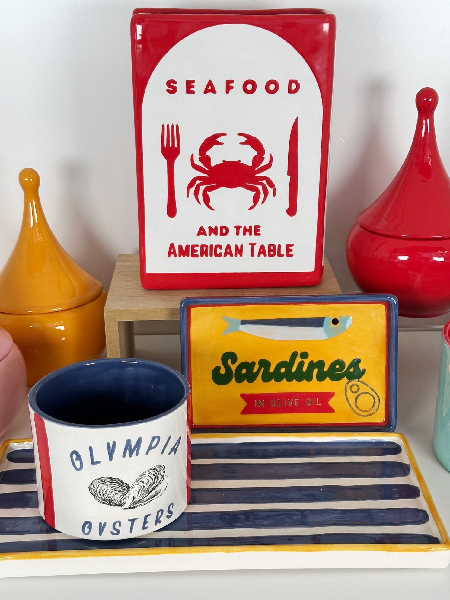 Striped Low Profile Tray in Blue & Yellow