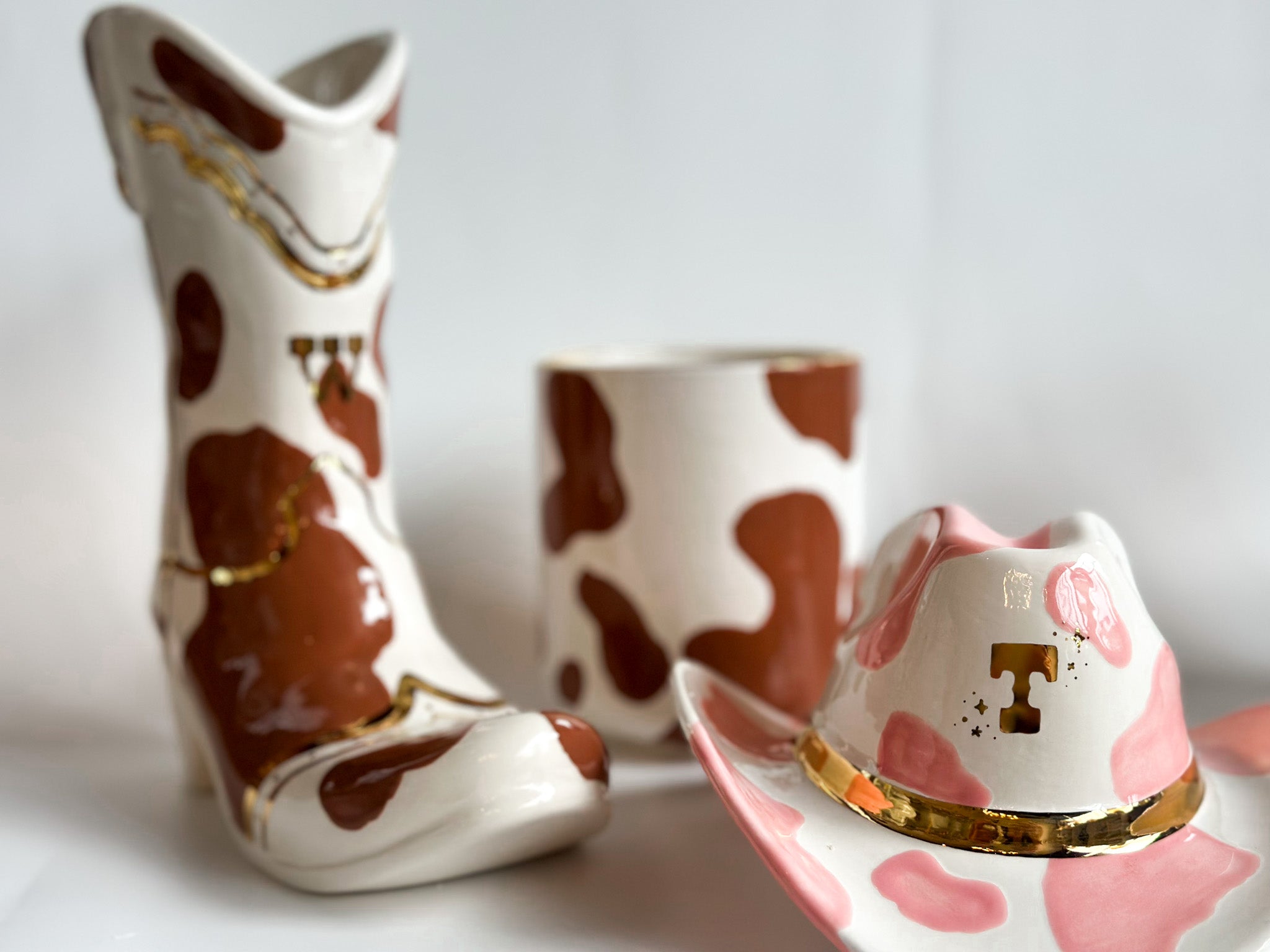 Cow Print Cowboy Boot Vase