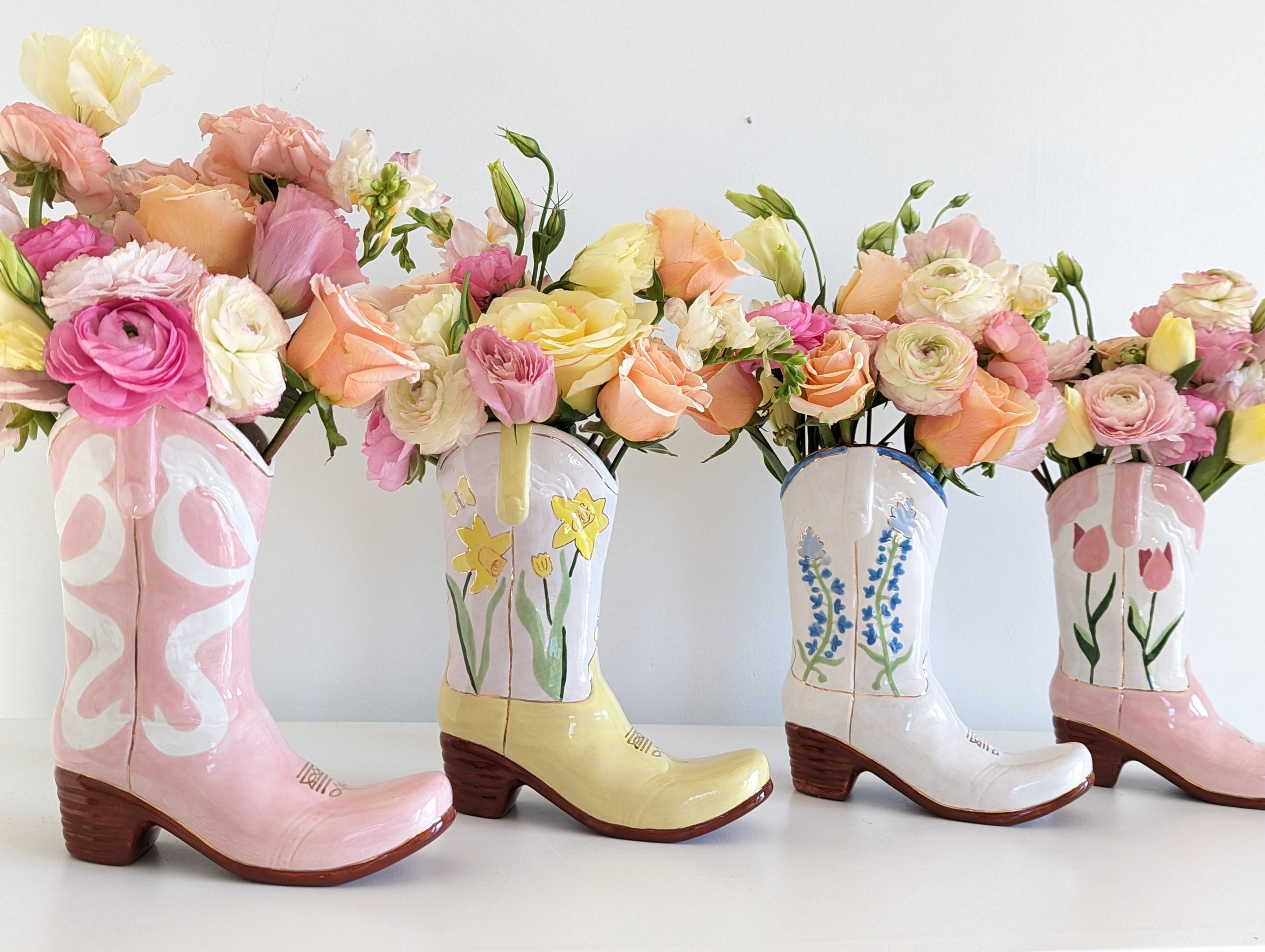 Lo Home x Petite Paloma Cowgirl Boot Vase- Quinn Bluebonnets