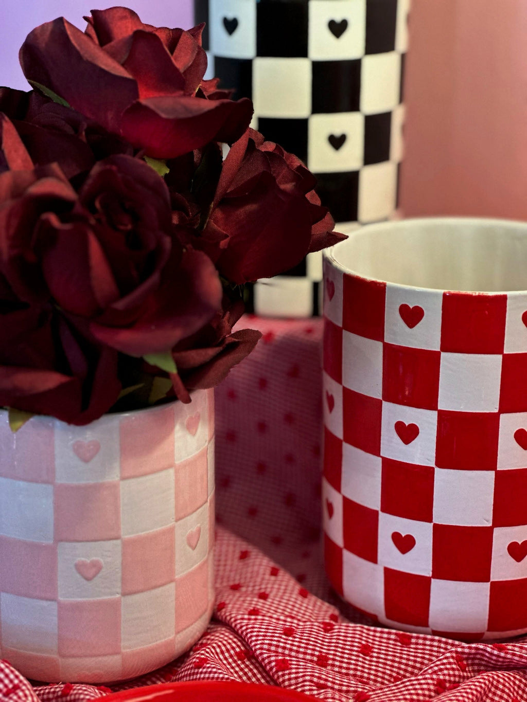 Checkered Heart Column Vase
