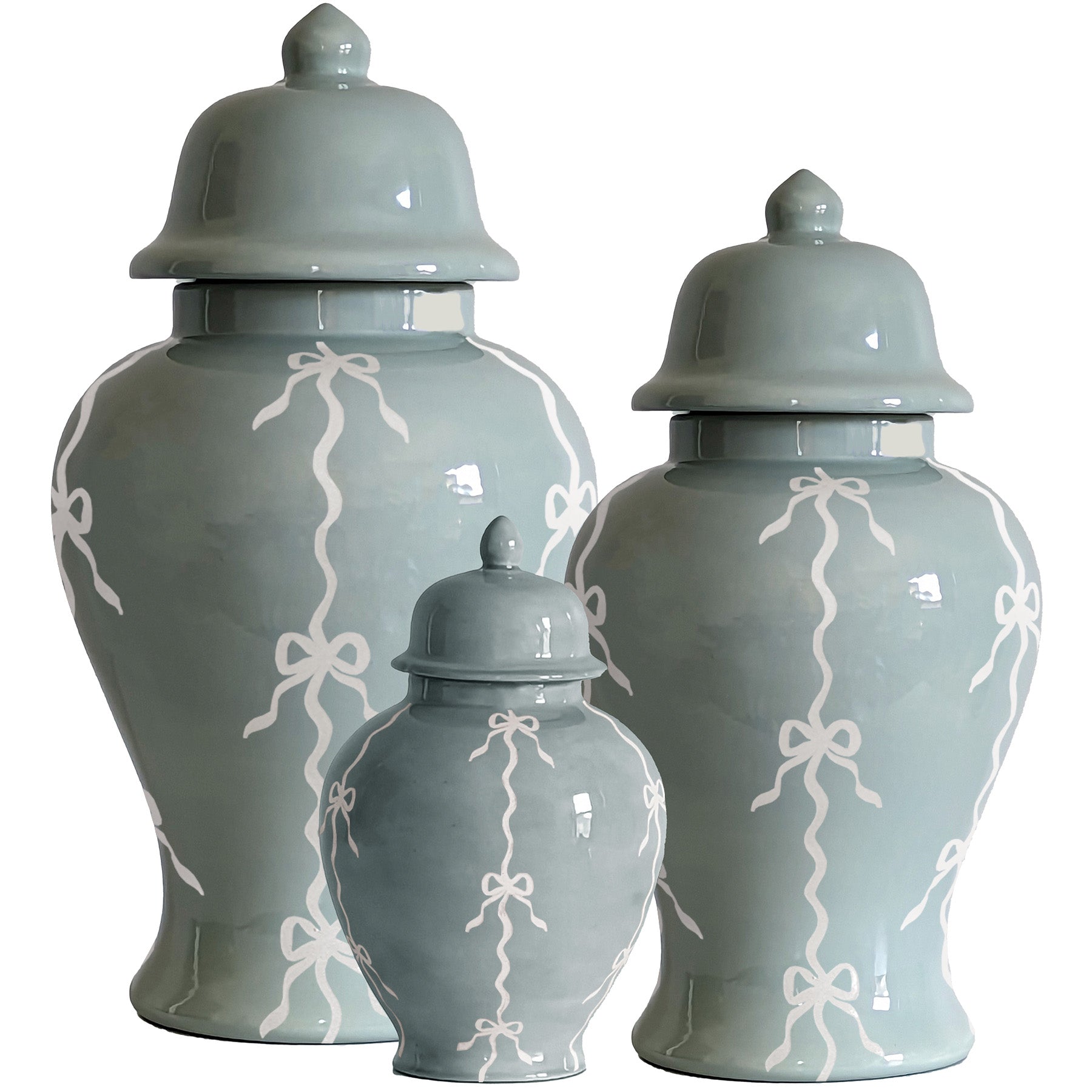 Bow Stripe Ginger Jars in Lamb's Ear