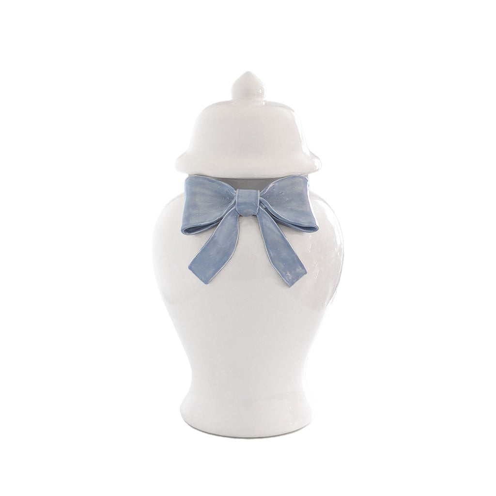 Ginger Jars with Sculpted Ceramic Bow in Serenity Blue