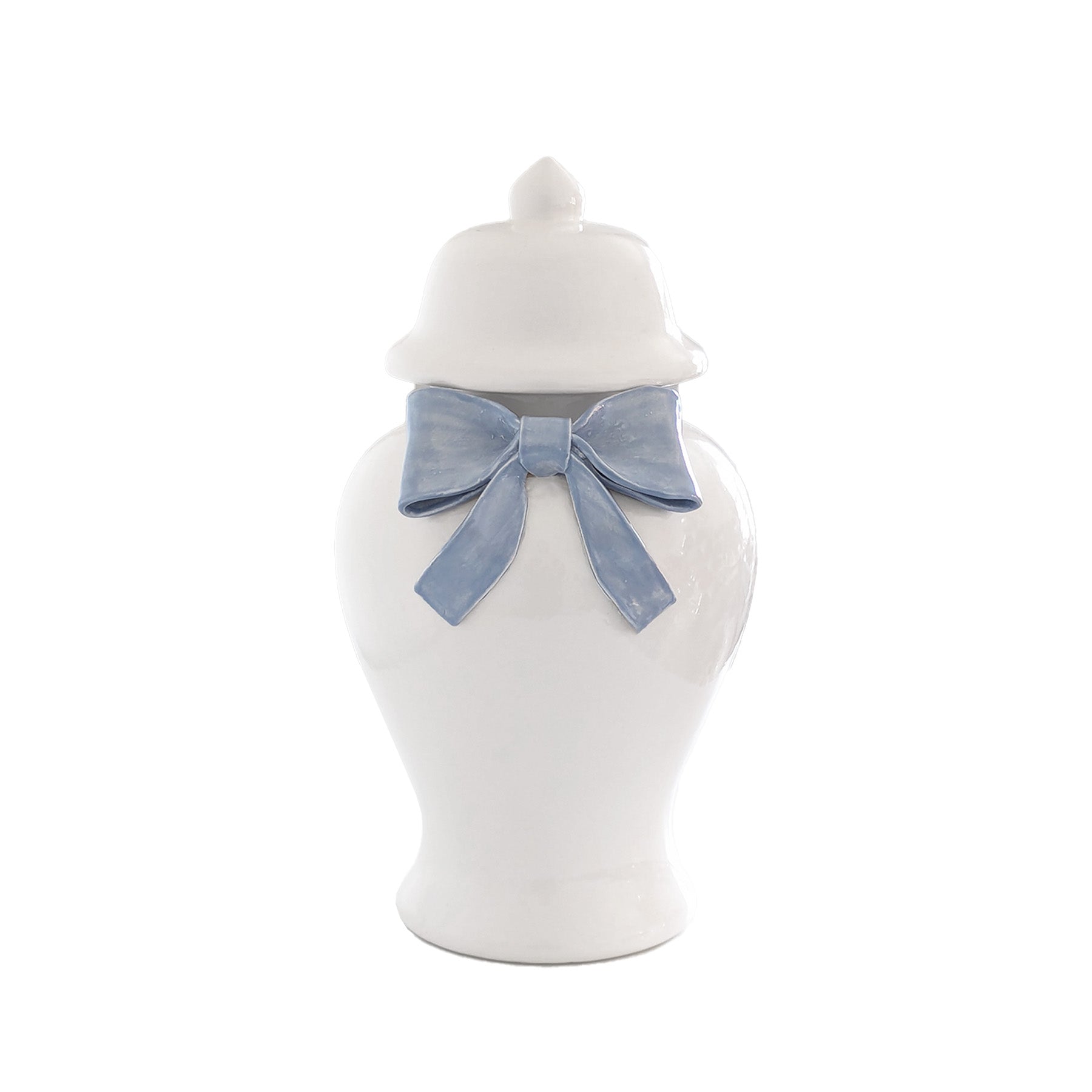 Ginger Jars with Sculpted Ceramic Bow in Serenity Blue