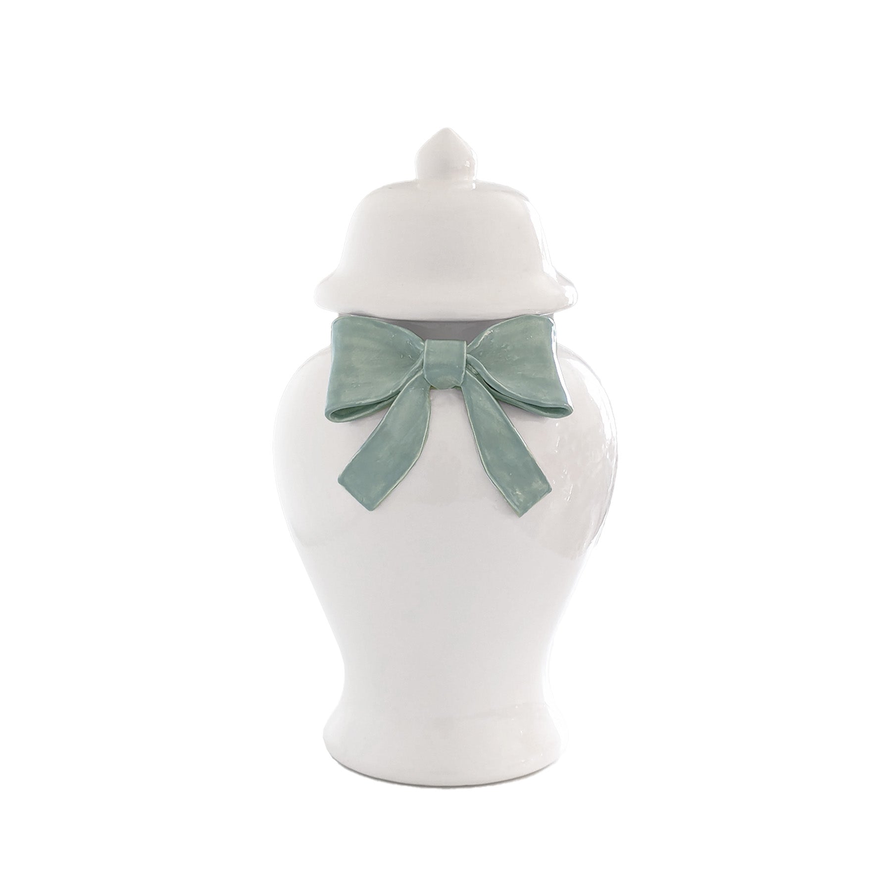 Ginger Jars with Sculpted Ceramic Bow in Lamb's Ear