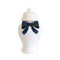 Ginger Jars with Sculpted Ceramic Bow in Navy