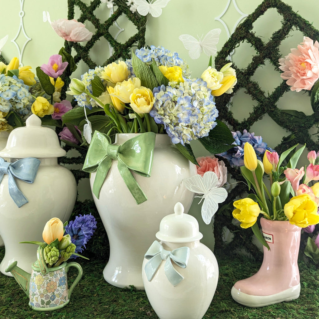 Ginger Jars with Sculpted Ceramic Bow in Chocolate
