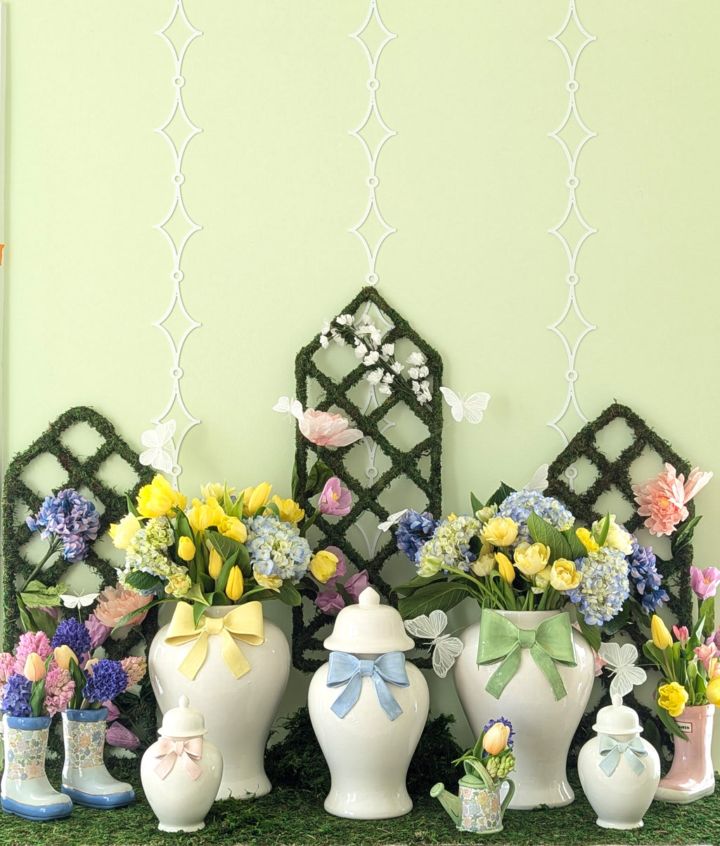Ginger Jars with Sculpted Ceramic Bow in Sand