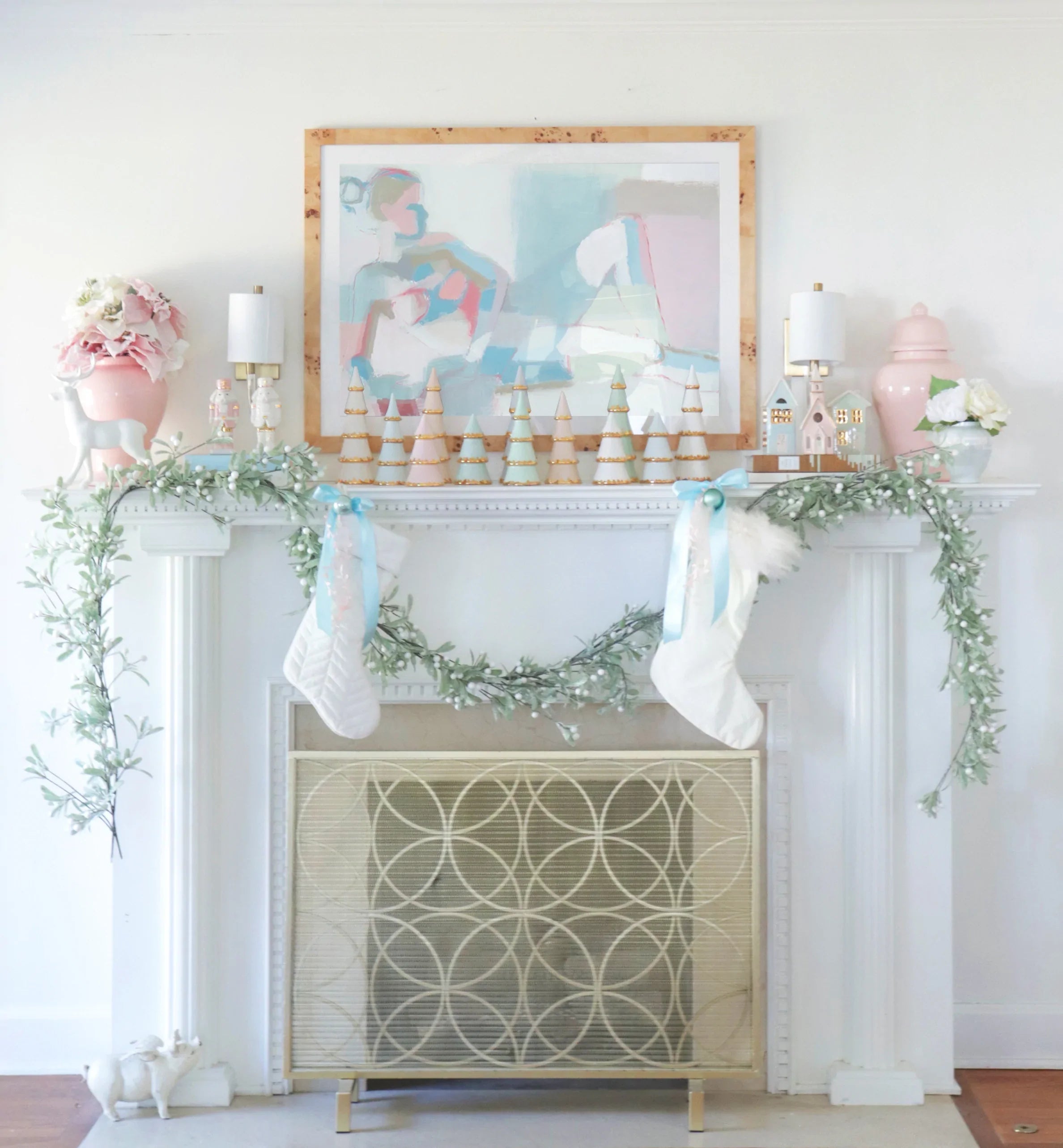 Pastel Christmas Village 3-Piece Set with 22K Gold Accents