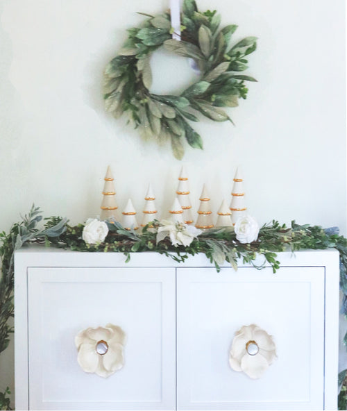 Beige Tiered Christmas Trees with 22K Gold Brushstroke Accent