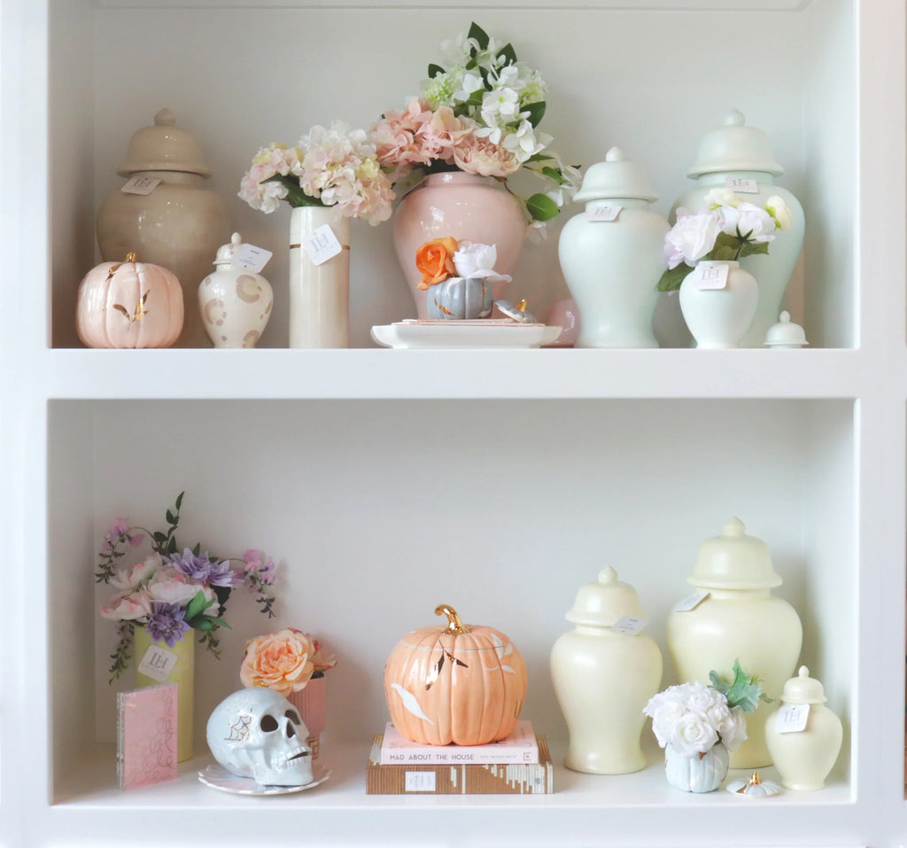Layered Leaves Pumpkin Jars with 22K Gold Accents in Sheer Orange