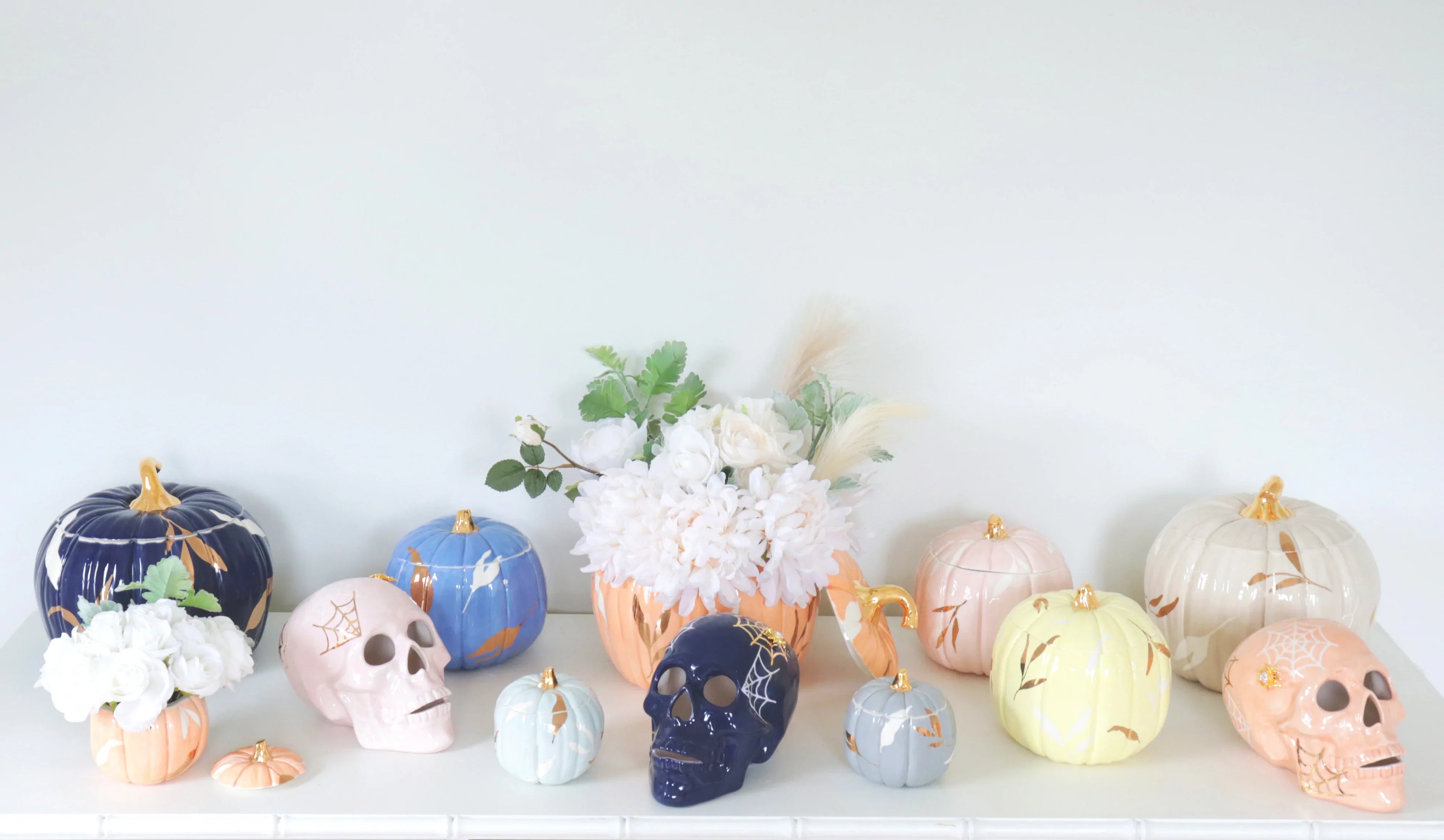 "Mr. Bones and Charlotte" Skull Decor with 22K Gold Accents- Pink