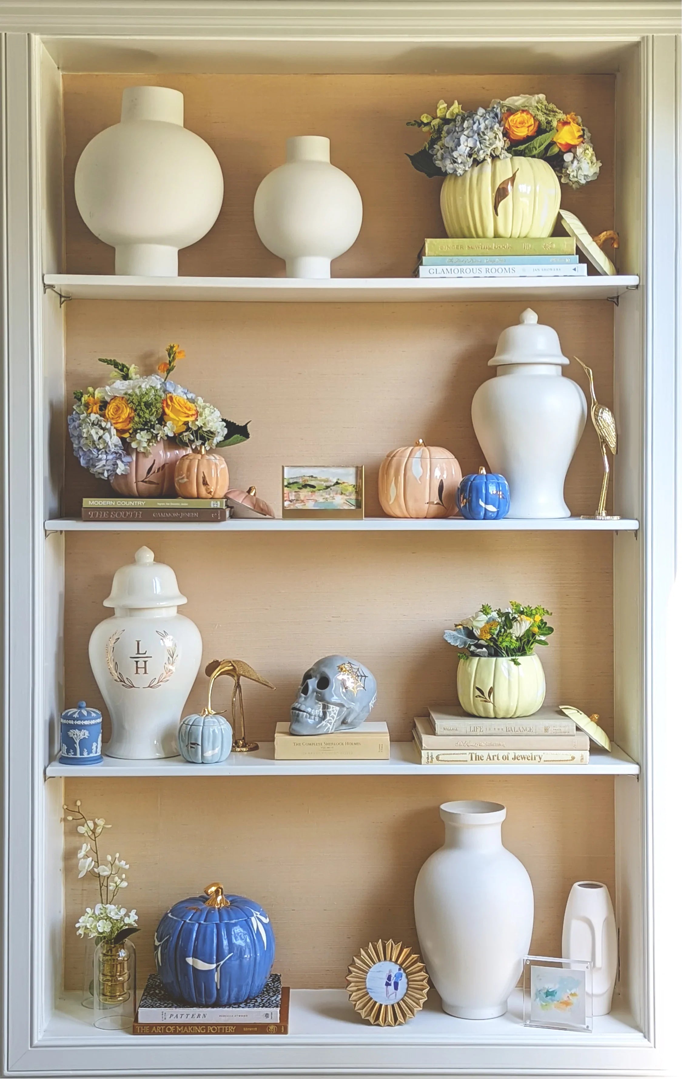 Layered Leaves Pumpkin Jars with 22K Gold Accents in Blush