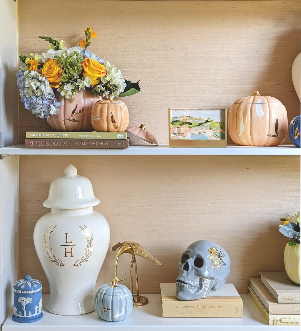 Layered Leaves Pumpkin Jars with 22K Gold Accents in Blush