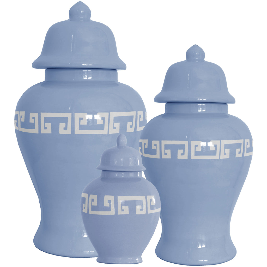 French Blue Greek Key Ginger Jars