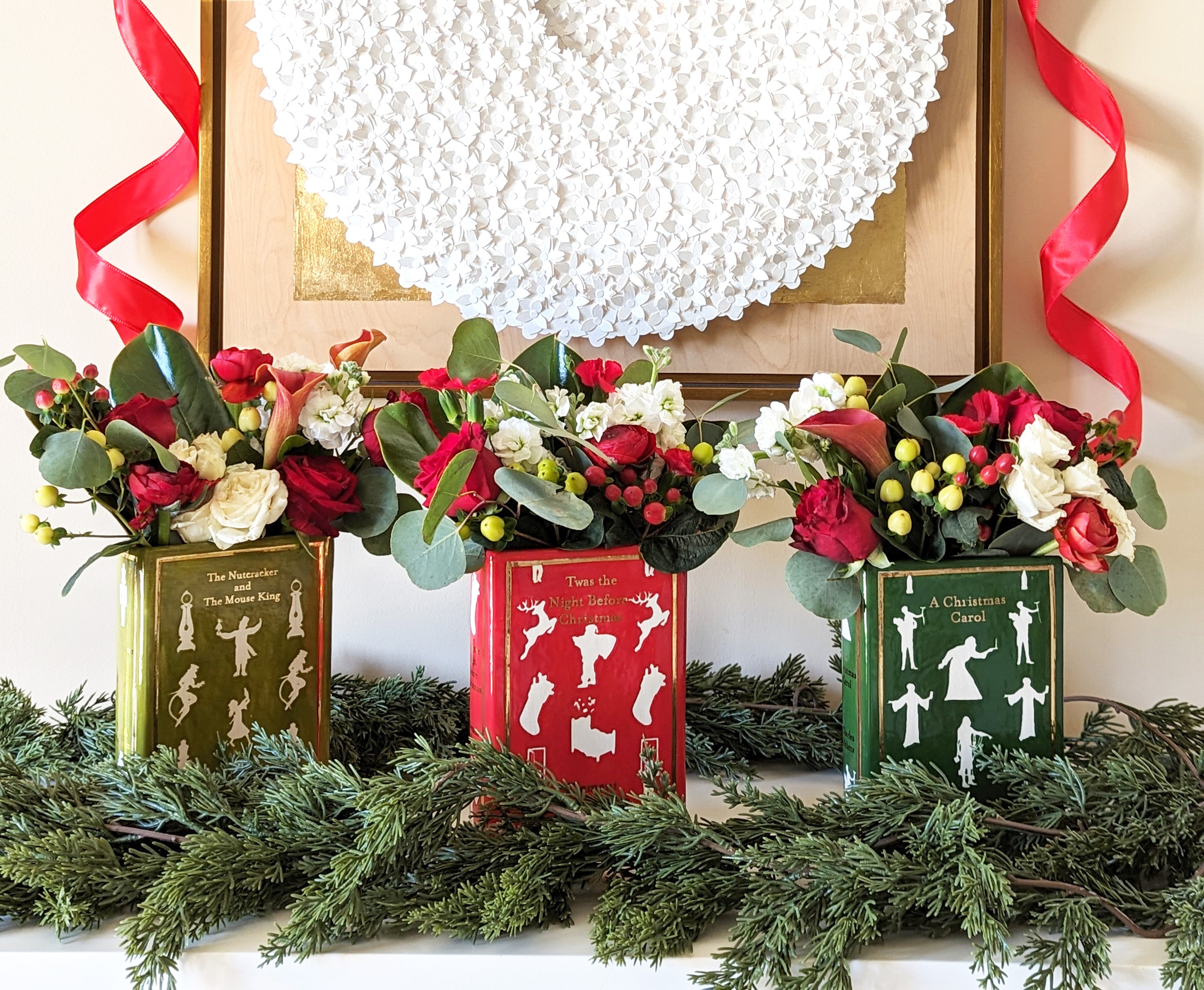 Christmas Classics Book Vase- A Christmas Carol in Holiday Green