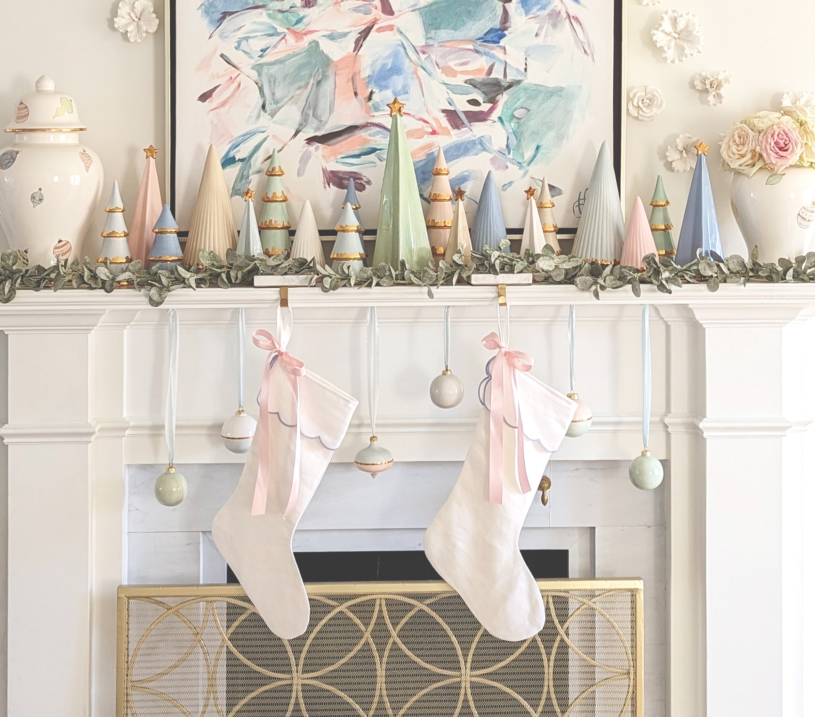 Sea Glass Fluted Christmas Trees with 22K Gold Brushstroke Accent
