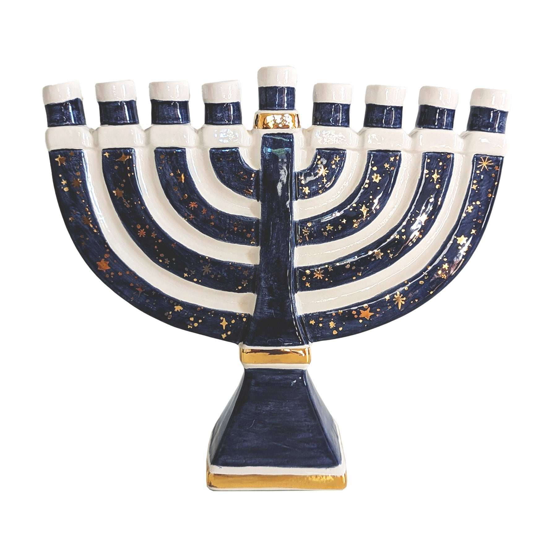 Shimmering Stars Menorah with 22K Gold Accents and Optional Monogram