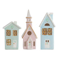 Pastel Christmas Village 3-Piece Set with 22K Gold Accents