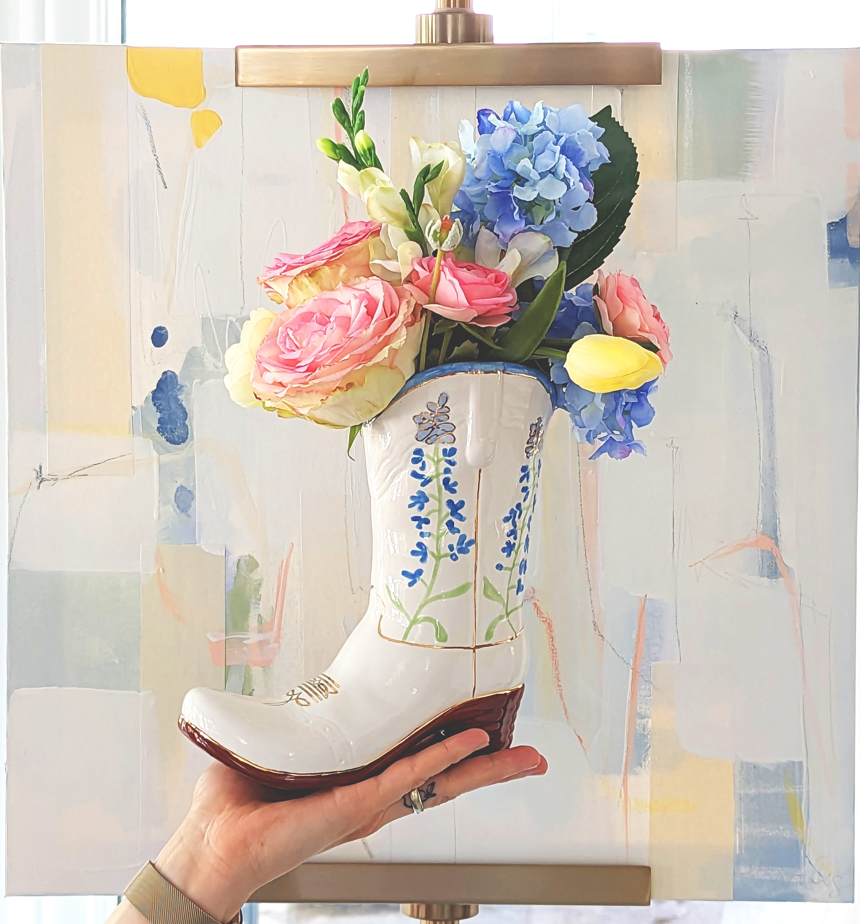 Lo Home x Petite Paloma Cowgirl Boot Vase- Quinn Bluebonnets