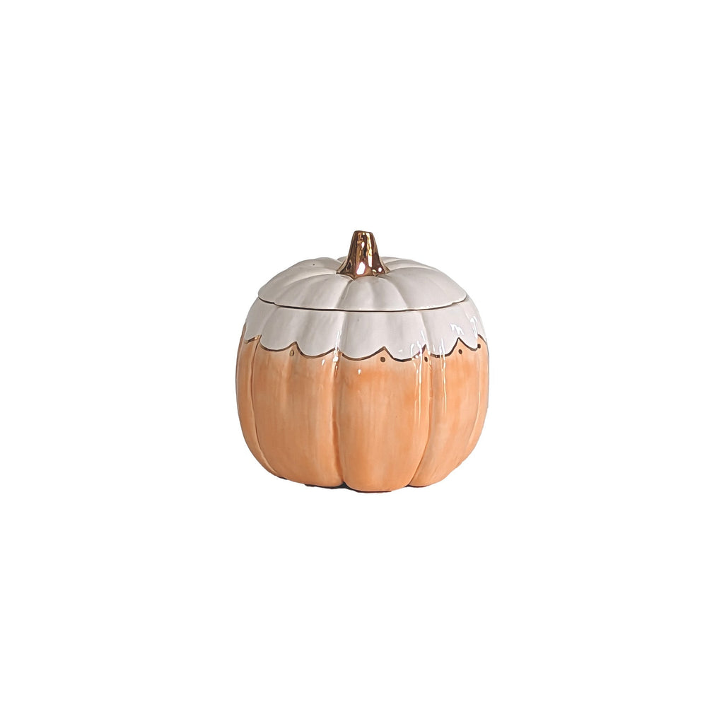 Scalloped Pumpkin Jars with 22K Gold Accents in Sheer Orange