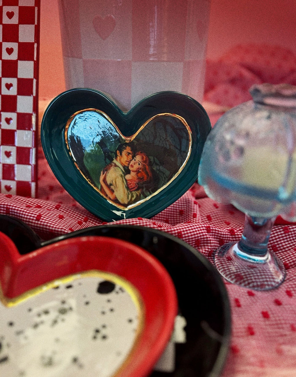 Large Checkered Heart Dishes